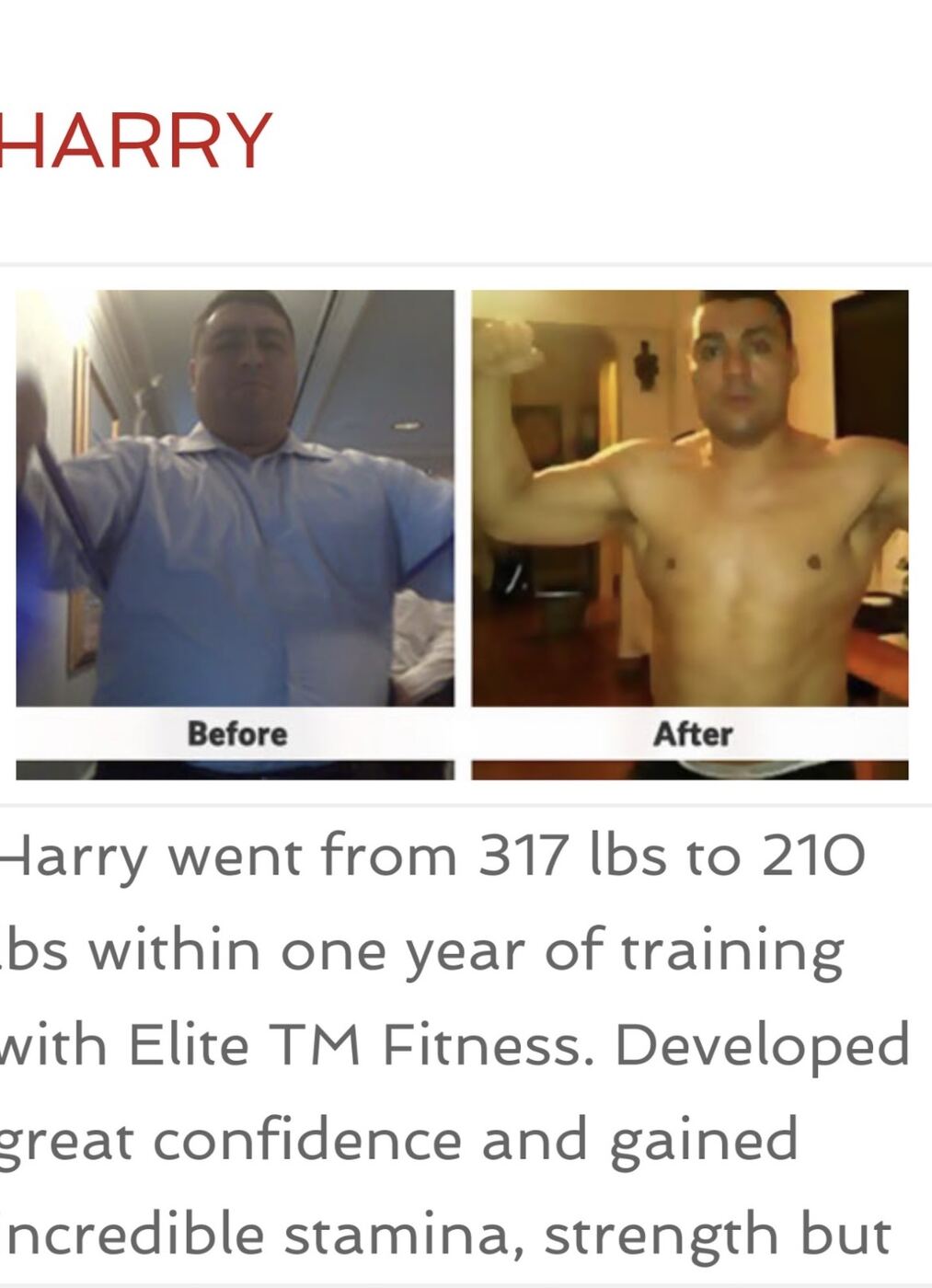 Client before and after transformation, significant weight loss