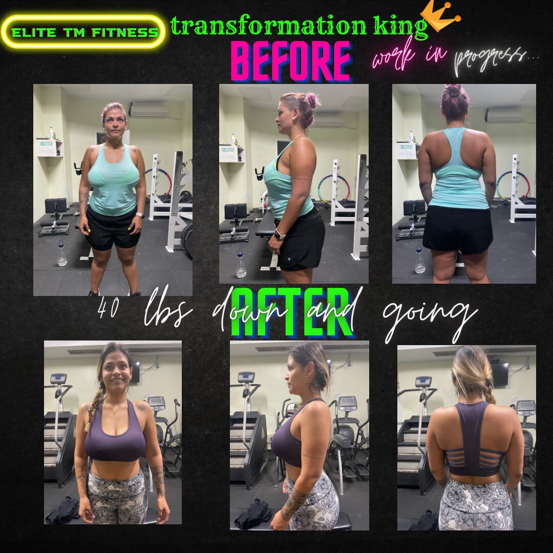 Client transformation progress collage, 40 pounds down